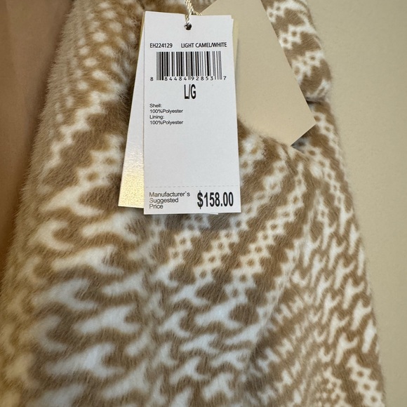 π₯SALE PRICEπ₯ Elie Tahari Faux Fur Double Breasted Coat Camel & White Large NWT - Picture 8 of 12